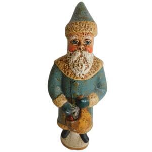 Vintage 1988 Vaillancourt Folk Art Green Russian Santa Christmas